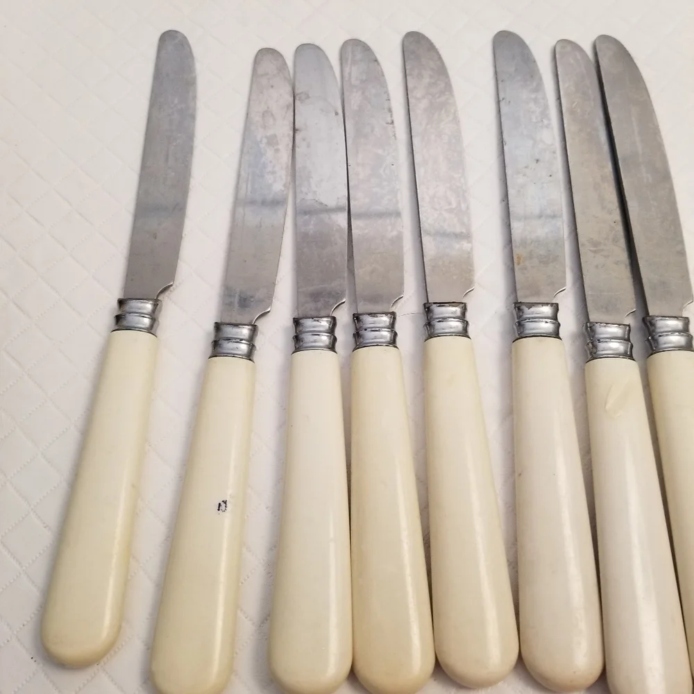 Vintage Cream Handle Butter Knives Lot of 10 Art Deco Flaws See Photos Stainless